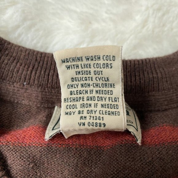 L.L.Bean Men's Red/Brown Striped Cotton Blend Long-Sleeve V-Neck Sweater Size L - Picture 7 of 7